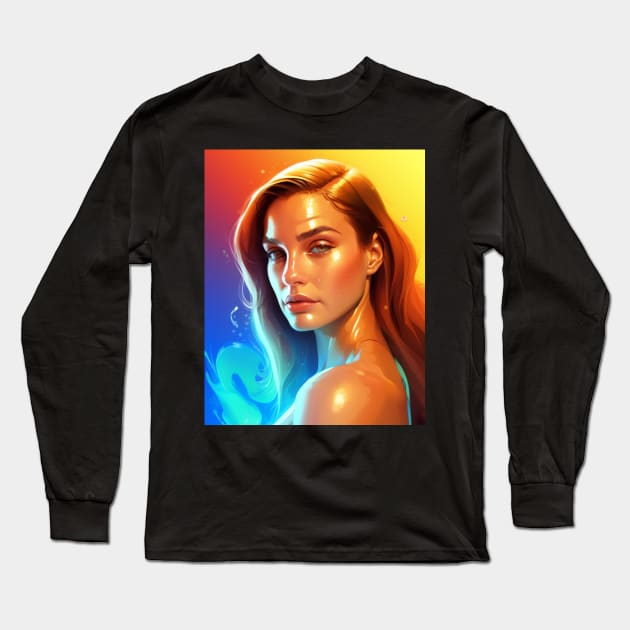 Portrast of Natalie Portman Digital Redition Long Sleeve T-Shirt by This is ECP